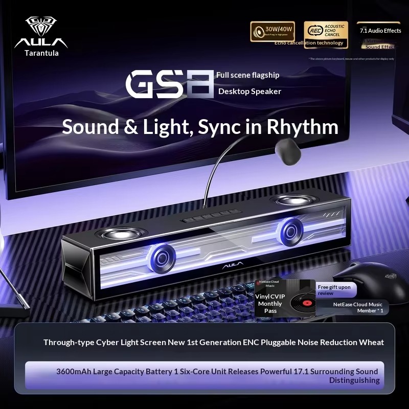 AULA GS8 Gaming Speaker Deskto - Rgb Computer Soundbar For Pc recension och pris