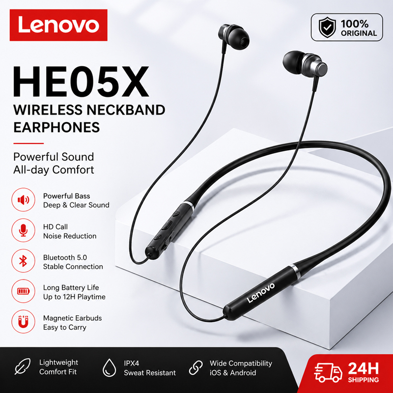 100% Origial Lenovo HE05X Blue - Magnetic Neckband Sports Earphones recension och pris
